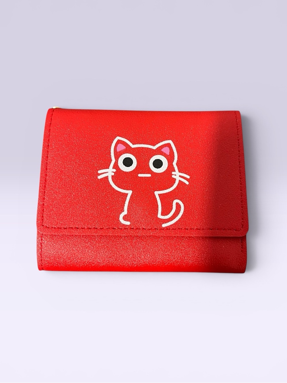 KAWAII CAT Red Graphic Women's Wallet - Compact Faux-Leather Card Case Wallet
